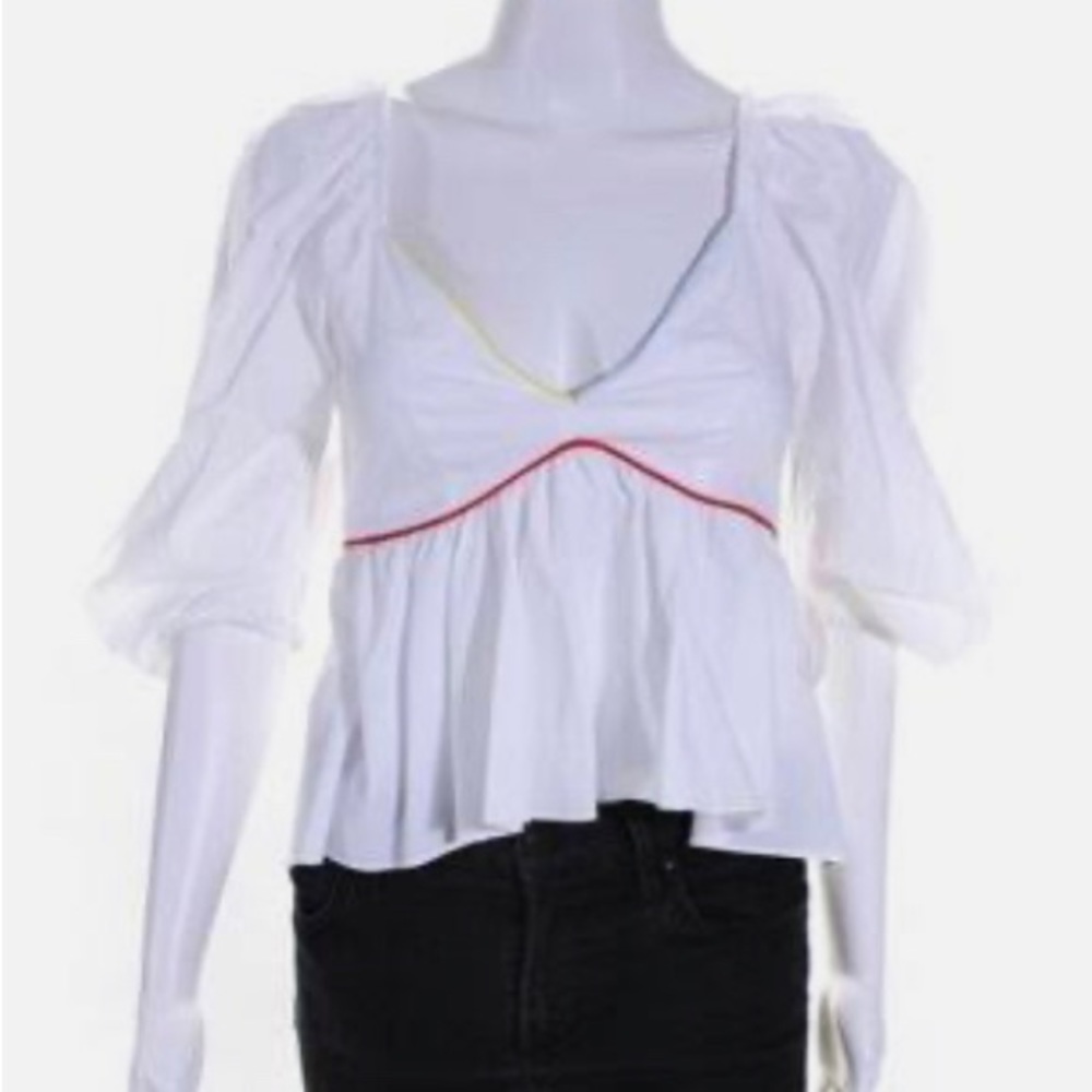 STAUD Womens 3/4 Sleeve V-Neck Babydoll Dani Top White Size 8